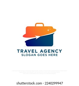 Global Travel Agency logo design image, vector illustration with suitcase travel bag and plane icon template