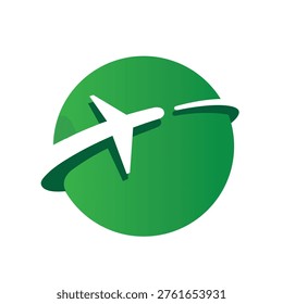 Global Travel Airplane Vector Logo with Green World Globe Icon