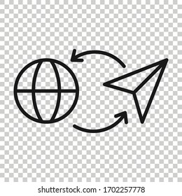 Global travel icon in flat style. Paper plane vector illustration on white isolated background. International transport business concept.
