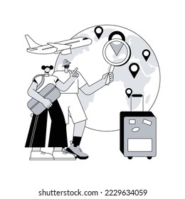 Ilustración del vector de concepto global de viajes abstractos. Seguros globales, viajes a todo el mundo, turismo internacional, agencia de viajes, vacaciones de trabajo, vacaciones de lujo cadena de vacaciones metáforas abstractas.