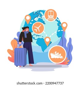 Global travelling flat style illustration design