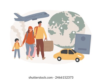 Ilustración vectorial de concepto aislado de viajes globales. Seguro global, viaje mundial, turismo internacional, agencia de viajes, vacaciones de trabajo, concepto de Vector de cadena de resorts de vacaciones de lujo.