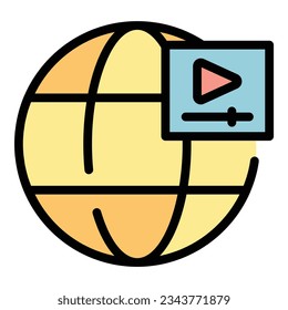Global tutorial icon outline vector. Screem distance. Watch button color flat