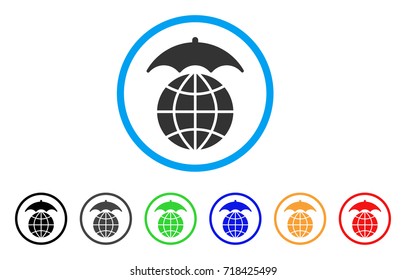 Global Umbrella rounded icon. Style is a flat global umbrella grey symbol inside light blue circle with black, gray, green, blue, red, orange versions. Vector designed for web and software interfaces.
