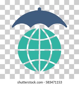 Global Umbrella vector icon. Illustration style is flat iconic bicolor cobalt and cyan symbol on a transparent background.