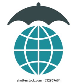 Global Umbrella vector icon. Style is bicolor flat symbol, soft blue colors, rounded angles, white background.