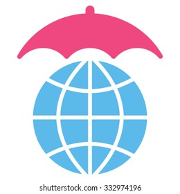 Global Umbrella vector icon. Style is bicolor flat symbol, pink and blue colors, rounded angles, white background.