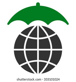 Global Umbrella vector icon. Style is bicolor flat symbol, green and gray colors, rounded angles, white background.