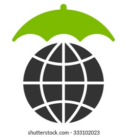 Global Umbrella vector icon. Style is bicolor flat symbol, eco green and gray colors, rounded angles, white background.