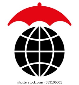 Global Umbrella vector icon. Style is bicolor flat symbol, intensive red and black colors, rounded angles, white background.