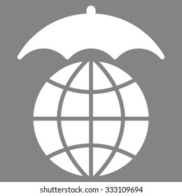 Global Umbrella vector icon. Style is flat symbol, white color, rounded angles, gray background.