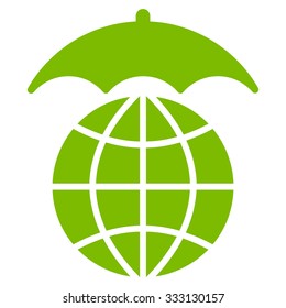 Global Umbrella vector icon. Style is flat symbol, eco green color, rounded angles, white background.