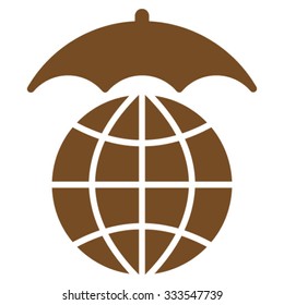 Global Umbrella vector icon. Style is flat symbol, brown color, rounded angles, white background.