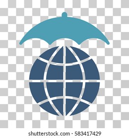 Global Umbrella vector pictograph. Illustration style is flat iconic bicolor cyan and blue symbol on a transparent background.