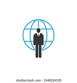 Global user, businessman icon. Vector illustration, flat design