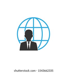 Global user, businessman icon. Vector illustration, flat design