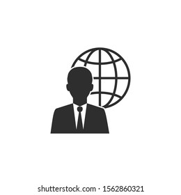 Global user, businessman icon. Vector illustration, flat design