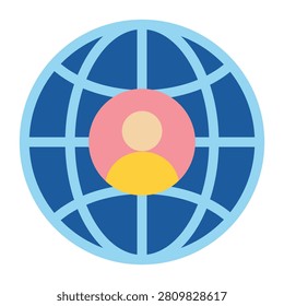 Global user profile icon representing online identity, worldwide communication, internet connectivity, digital networking, international membership, web platforms, social communities, and technology interface design resources.