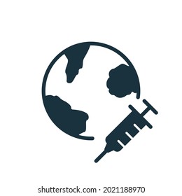 Global Vaccination Against Coronavirus Silhouette icon. Vaccine to control Pandemic. The Vaccine Protect the earth from Covid-19. Worldwide distribution of Vaccine. Vector illustration.