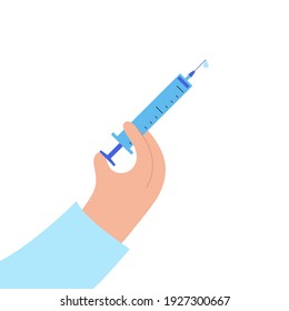 Global vaccination concept against coronavirus, flu, other viruses, infections or diseases. Doctor prepares to vaccinate. Hand with syringe and medicine. Medical poster for clinic vector illustration