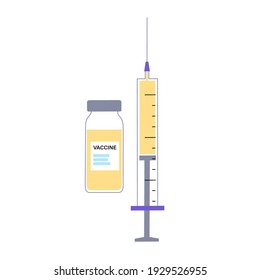 Global vaccination concept against coronavirus, flu, other viruses, infections or diseases. Syringes and ampoules with medicine. Medical poster for clinic or hospital isolated flat vector illustration