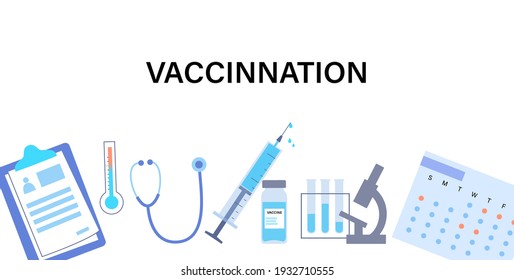Global vaccination concept against coronavirus, flu, other viruses, infections or diseases. Syringe with medicine. Medical research and test results. Poster for clinic or hospital vector illustration.
