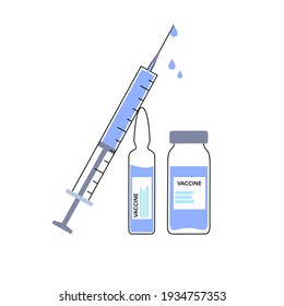 Global vaccination concept against coronavirus, flu, other viruses, infections or diseases. Syringes and ampoules with medicine. Medical poster for clinic or hospital isolated flat vector illustration