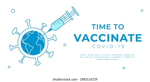 Global vaccination concept.Coronavirus line icon.Time to vaccinate.Stop world pandemic covid -19.Vaccine symbol vector illustration for landing page, web,banner.Healthcare.Antiviral medical template