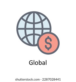 Global  Vector  Fill outline Icons. Simple stock illustration stock