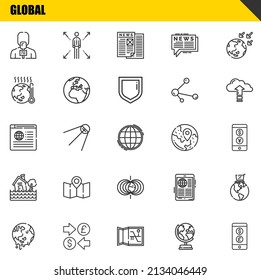 global vector line icons set. news reporter, global warming and news Icons. Thin line design. Modern outline graphic elements, simple stroke symbols stock illustration
