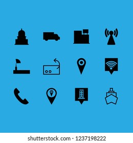  global vector set. With pins located, shipping and antenna icons in set