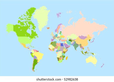 Global vector world map, each country is the individual isolated object.