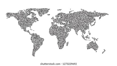 Global vector world map isolated on white background. Simple worldmap silhouette or earth atlas with schematic outlines of continents