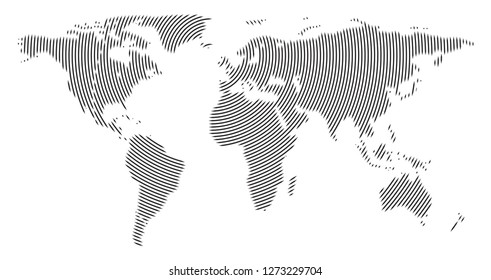 Global vector world map isolated on white background. Simple worldmap silhouette or earth atlas with schematic outlines of continents