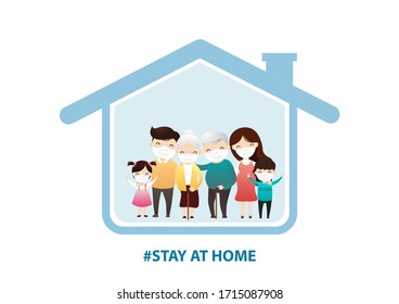Global viral epidemic or pandemic. Stay home during the coronavirus epidemic. Family staying at home in self quarantine, protection from virus. Vector, illustration, ,flat style, esp.