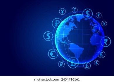 global virtual money transfer techno concept background in set vector