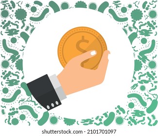 The global virus affects the global economy. trade and economy and stock market business and financial recession concept. Vector illustration design.
