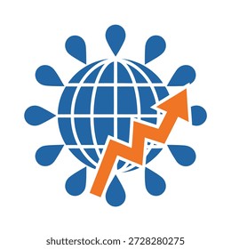 Global virus outbreak pandemic spread growth concept with rising arrow worldwide health crisis icon
