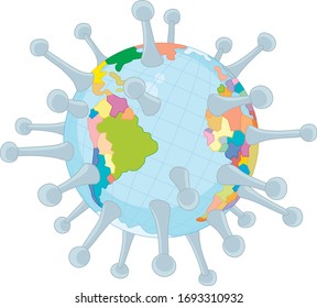 Global virus pandemic disease, vector cartoon illustration on a white background