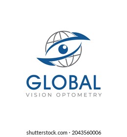 logotipo de la optometría de visión global, vector de la tierra