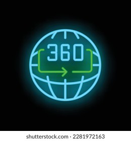 Global vr icon outline vector. Virtual travel. Online reality neon color isolated on black