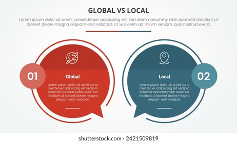 global vs local versus comparison opposite infographic concept for slide presentation with big circle outline callout comment box with flat style