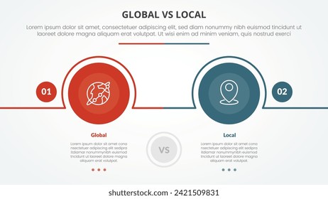 global vs local versus comparison opposite infographic concept for slide presentation with big circle outline horizontal with flat style