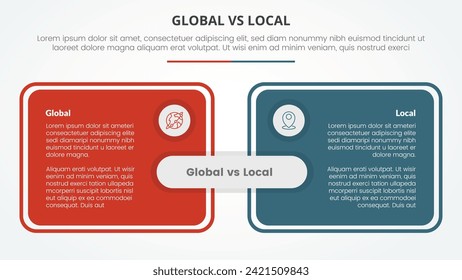 global vs local versus comparison opposite infographic concept for slide presentation with big box table outline with flat style