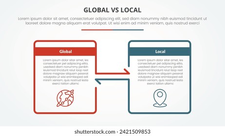 global vs local versus comparison opposite infographic concept for slide presentation with big box outline and arrow direction with flat style