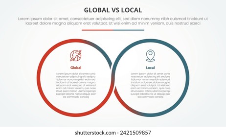 global vs local versus comparison opposite infographic concept for slide presentation with big outline circle cycle circular with flat style