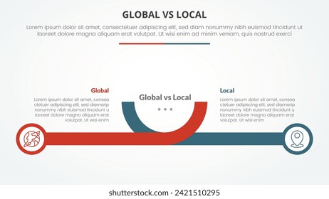 global vs local versus comparison opposite infographic concept for slide presentation with creative horizontal line and circle edge with flat style
