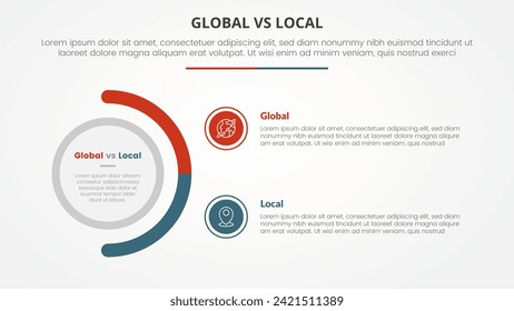 global vs local versus comparison opposite infographic concept for slide presentation with big circle and half circle variation with flat style