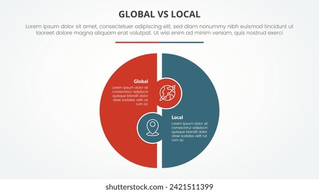 global vs local versus comparison opposite infographic concept for slide presentation with big circle puzzle shape with flat style