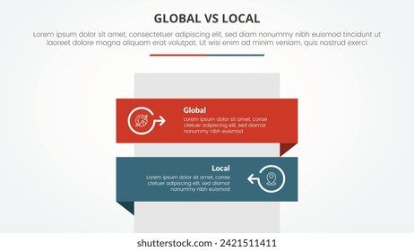 global vs local versus vergleiche infographisches Konzept für Diapräsentation mit rechteckigem, vertikalem Stack mit flachem Stil